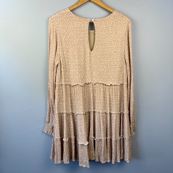 Altar'd State Pink Taupe Tiered Ruffle Swiss Dot Dress Size L - Picture 6 of 6